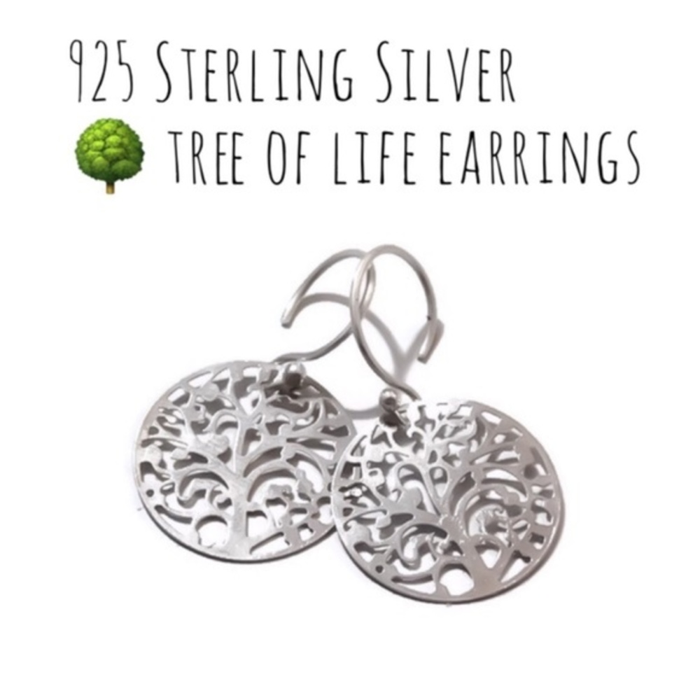 Silver Round Filigree Tree Of Life/Wisdom Dangle Drop Earrings